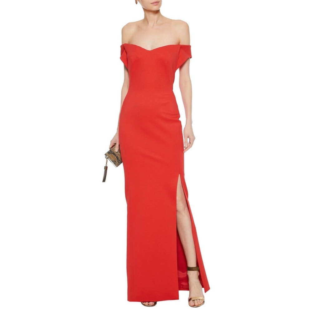 Designer Zac Posen Elegant Red Off-Shoulder Evening Dress